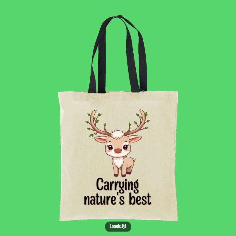 Proud Caribou Tote Bag - Leafy Antlers, Stylish & Funny Nature Carryall
