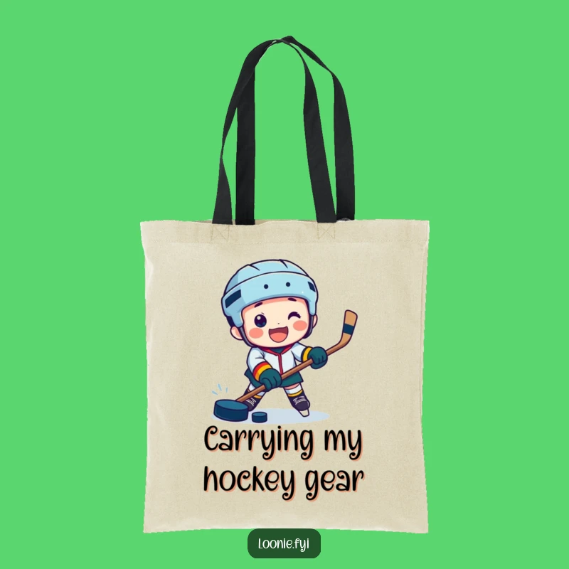 Funny Hockey Tote Bag: Jubilant Character Carries Puck, Game Day Essential