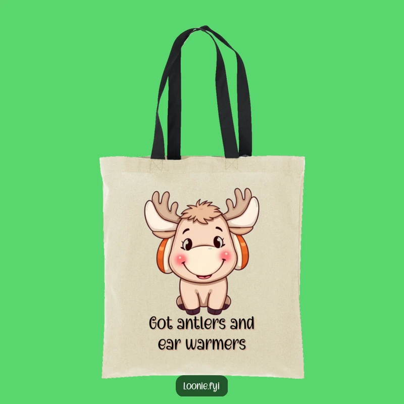 Funny Moose Tote Bag: Cheerful Grin & Ear Muffs - A Hilarious Gift!