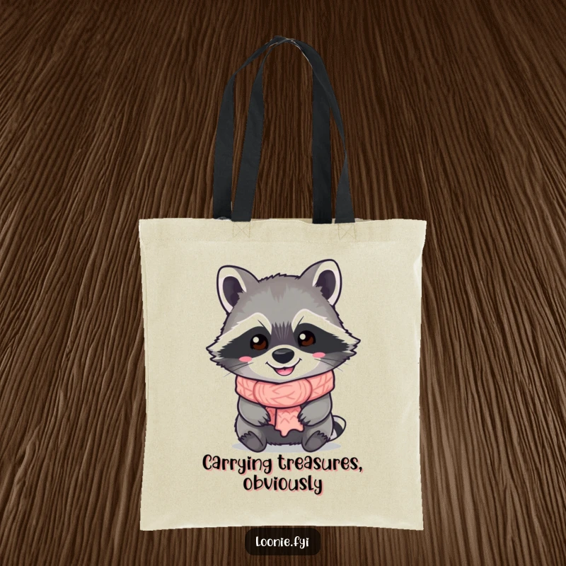 Funny Raccoon Tote Bag: A grinning raccoon in a knitted scarf, ready for adventures, bringing humor and practicality to your day.